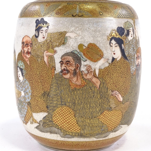 76 - A Japanese Meiji period Satsuma jar and cover, hand painted and gilded group of figures, signed unde... 