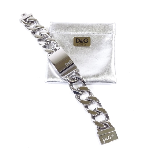 A large Dolce & Gabbana stainless steel D&G logo bracelet, thick