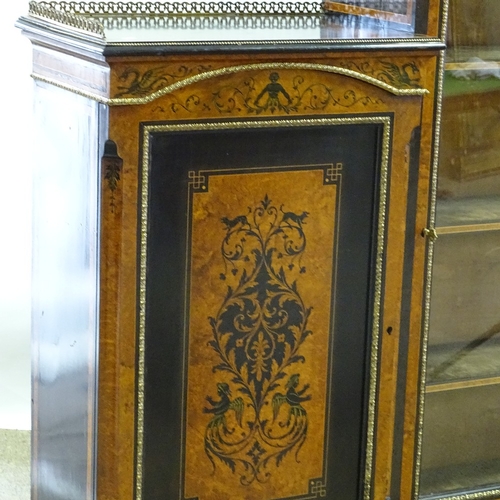 108 - A Victorian walnut and ebonised breakfront cabinet, with marquetry inlay, brass gallery and mounts, ... 