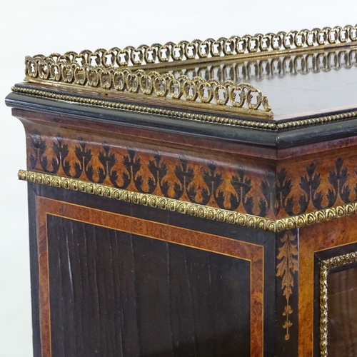 108 - A Victorian walnut and ebonised breakfront cabinet, with marquetry inlay, brass gallery and mounts, ... 