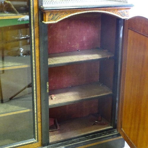 108 - A Victorian walnut and ebonised breakfront cabinet, with marquetry inlay, brass gallery and mounts, ... 