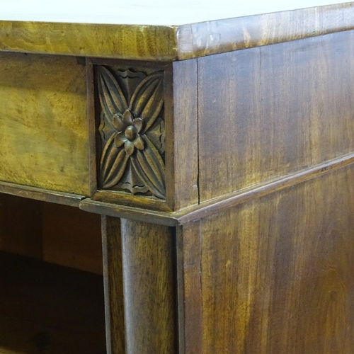 52 - A Victorian mahogany open bookcase, with carved floral detail, length 107cm, height 94cm.