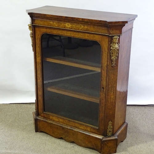 70 - A Victorian burr-walnut and marquetry inlaid pier cabinet, with ormolu mouldings and mounts, width 8... 