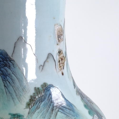 31 - A pair of large 18th century Chinese enamelled porcelain vases, hand painted with extensive mountain... 