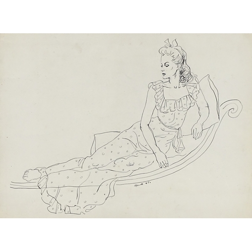 1233 - Gluck, pen and ink drawing, reclining woman, 1945, signed, 10