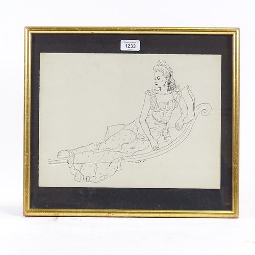 1233 - Gluck, pen and ink drawing, reclining woman, 1945, signed, 10