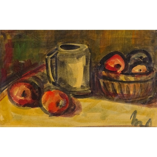 1235 - Expressionist School, circa 1930s, watercolour, still life, indistinct monogram, 9