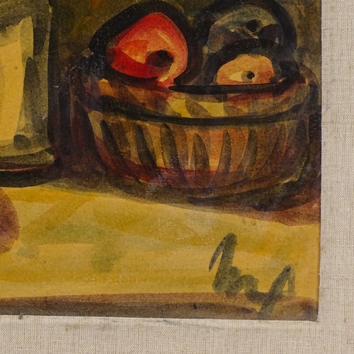 1235 - Expressionist School, circa 1930s, watercolour, still life, indistinct monogram, 9