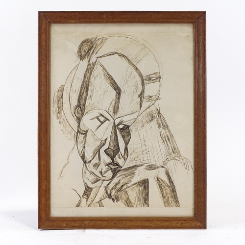 1238 - Pen and ink drawing, study of a clown, unsigned, 18