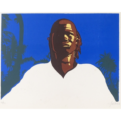 1240 - Colour screen print, African man, indistinctly signed in pencil, sheet size 19.5