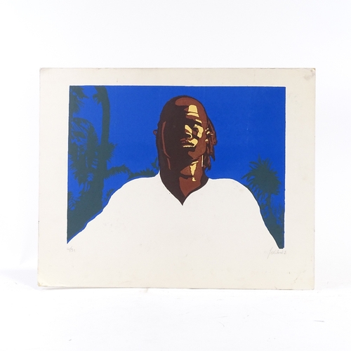 1240 - Colour screen print, African man, indistinctly signed in pencil, sheet size 19.5