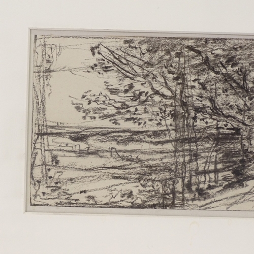 1243 - J Frank Currier (American), charcoal sketch, Bavarian landscape, circa 1880, signed with monogram, 5... 