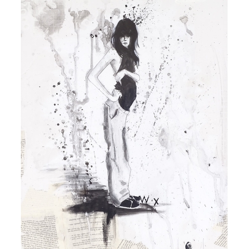 1246 - Cherri Wood, mixed media on paper, abstract figure, 30