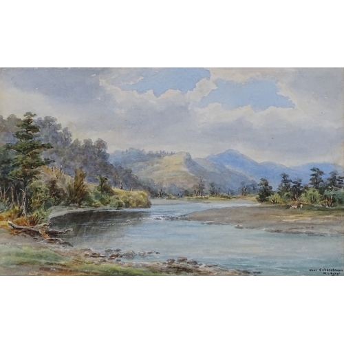 1249 - William George Baker (1864 - 1929), watercolour, New Zealand river scene near Silverstream, signed, ... 