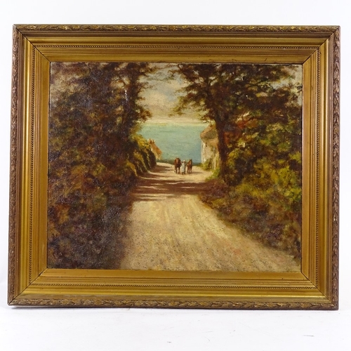 1250 - H Voss, oil on canvas, road to the coast, signed with indistinct date 1936?, 18