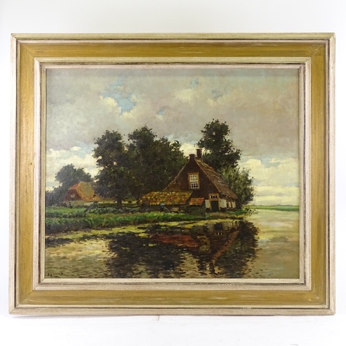 1252 - Adrianus Zwart (1903 - 1981), oil on canvas, Continental riverside buildings, signed, 25