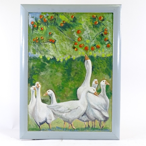 1255 - Clive Fredriksson, oil on board, gaggle of geese, 27