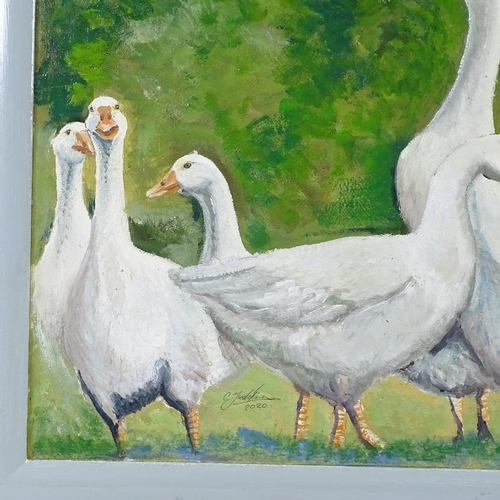 1255 - Clive Fredriksson, oil on board, gaggle of geese, 27