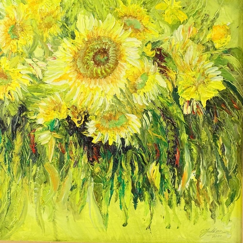 1257 - Clive Fredriksson, oil on canvas, sunflowers, 20