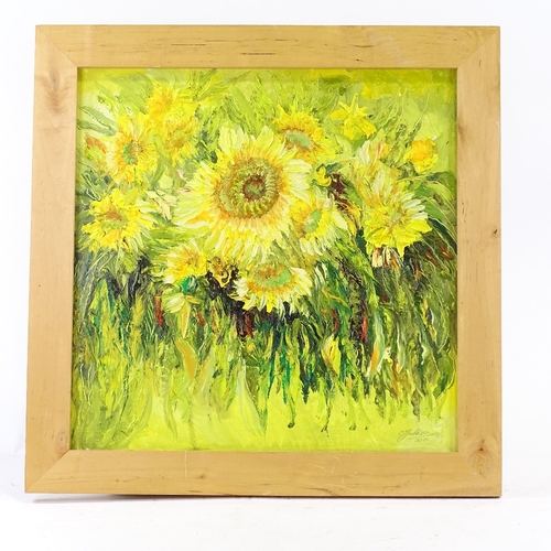 1257 - Clive Fredriksson, oil on canvas, sunflowers, 20