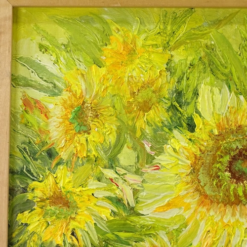 1257 - Clive Fredriksson, oil on canvas, sunflowers, 20