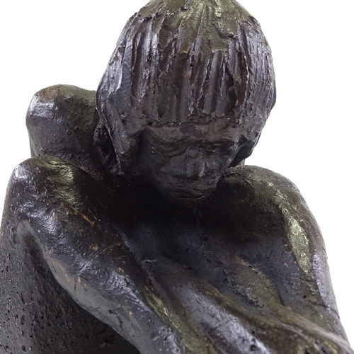 1259 - Clive Fredriksson, bronze patinated composition seated figure on wood plinth, overall height 8.5