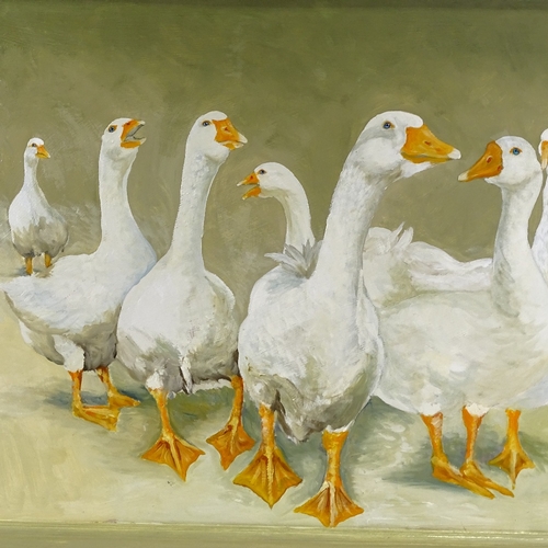 1262 - Clive Fredriksson, oil on board, gaggle of geese, 30