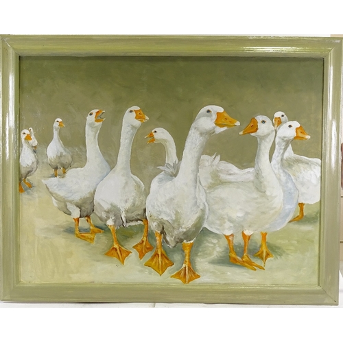 1262 - Clive Fredriksson, oil on board, gaggle of geese, 30