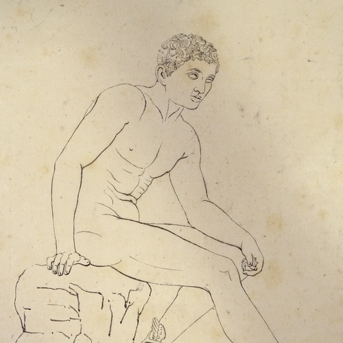 1268 - 2 19th century pen and ink Classical nude drawings, unsigned, 14