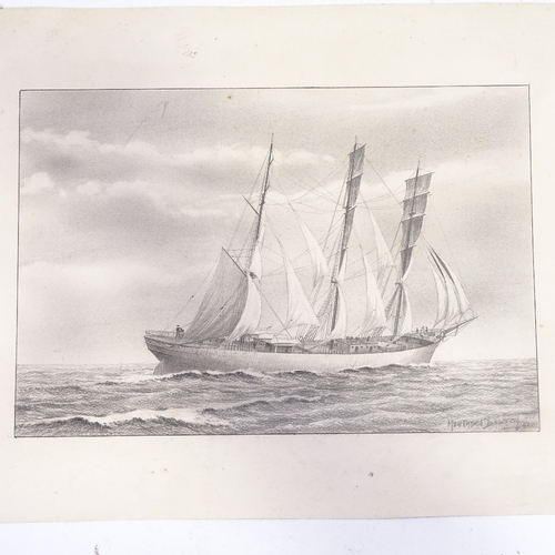 1269 - Attributed to Montague Dawson, pencil drawing, ship at sea, image 8.5