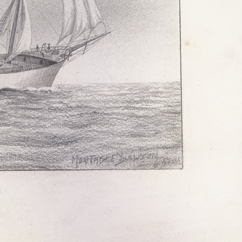 1269 - Attributed to Montague Dawson, pencil drawing, ship at sea, image 8.5