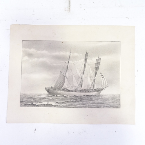 1269 - Attributed to Montague Dawson, pencil drawing, ship at sea, image 8.5