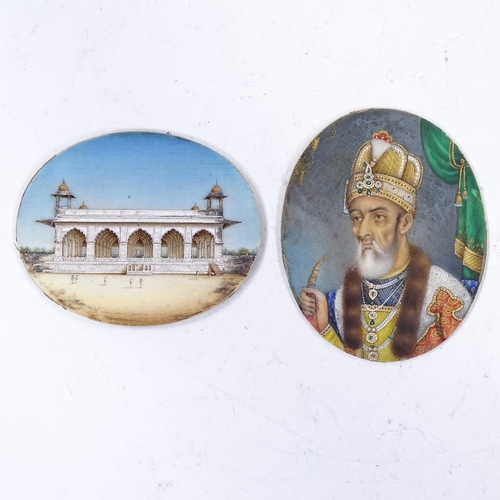 1273 - 19th century Indian School, 2 miniature paintings on ivory, portrait of a man possibly Ranjit Singh,... 