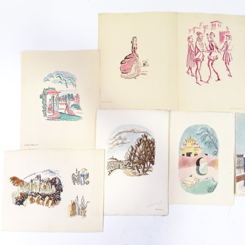 1275 - William Townsend (1909 - 1973), folder of 8 drawings and watercolours, circa 1930s