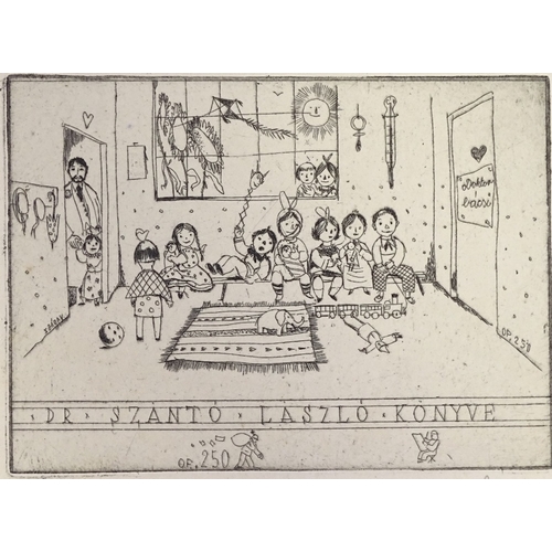 1284 - Endre Vadasz (1901 - 1944), etching, circa 1930, nursery scene, signed in pencil, no. 38/100, image ... 