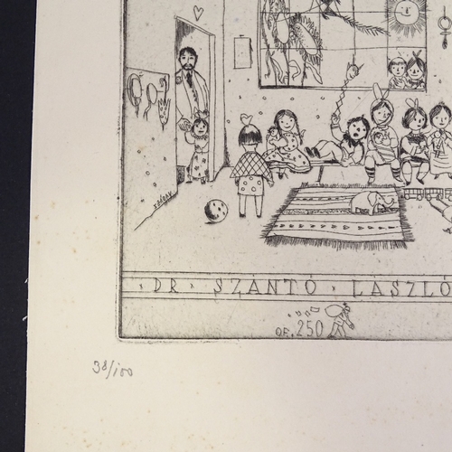 1284 - Endre Vadasz (1901 - 1944), etching, circa 1930, nursery scene, signed in pencil, no. 38/100, image ... 