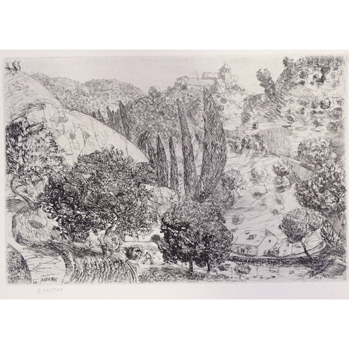 1285 - Anthony Gross, etching, Continental landscape, signed in the plate, no. 274/500, plate size 6