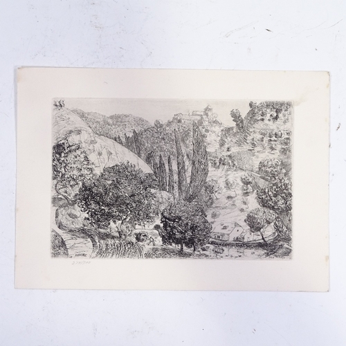 1285 - Anthony Gross, etching, Continental landscape, signed in the plate, no. 274/500, plate size 6