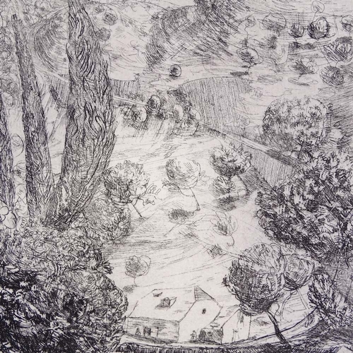 1285 - Anthony Gross, etching, Continental landscape, signed in the plate, no. 274/500, plate size 6