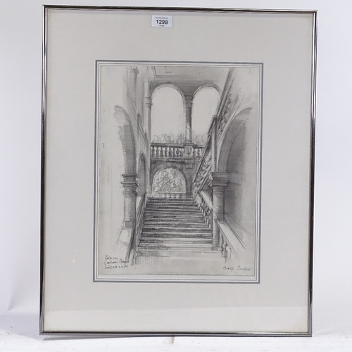 1298 - Rolf Escher (b.1936), pencil drawing, Italian palace interior, signed and dated 1987, 15