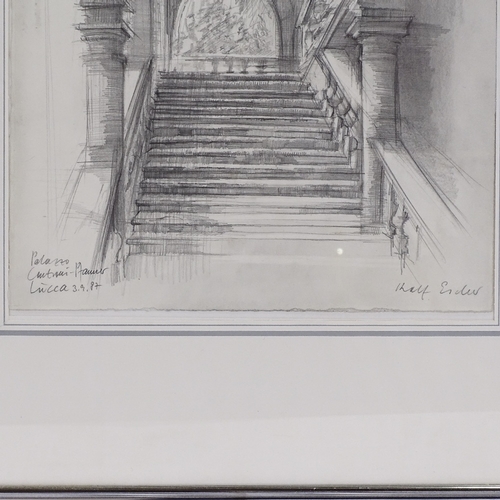 1298 - Rolf Escher (b.1936), pencil drawing, Italian palace interior, signed and dated 1987, 15