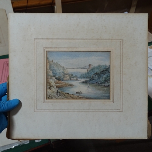 1297 - 3 19th century watercolours, Clifton Bridge, Tregothan House and a harbour scene, unsigned, largest ... 