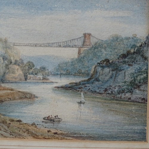 1297 - 3 19th century watercolours, Clifton Bridge, Tregothan House and a harbour scene, unsigned, largest ... 