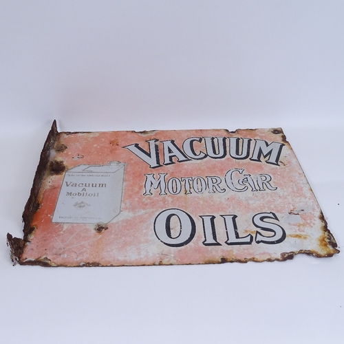 1 - A Vintage Vacuum Mobiloil Motor Car Oils pictorial red and white enamel double-sided advertising sig... 