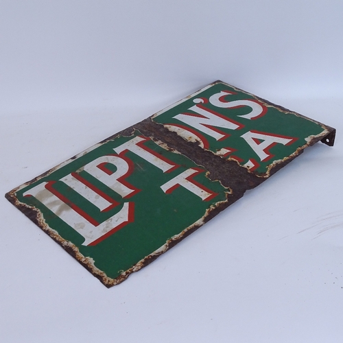 18 - A Vintage Lipton's Tea green white and red enamel double-sided advertising sign, length 46cm