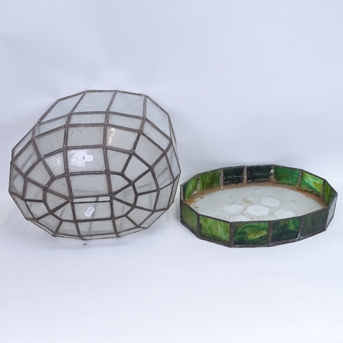 2 - A large Antique leadlight glass panelled dome and base, height 34cm, length 40cm