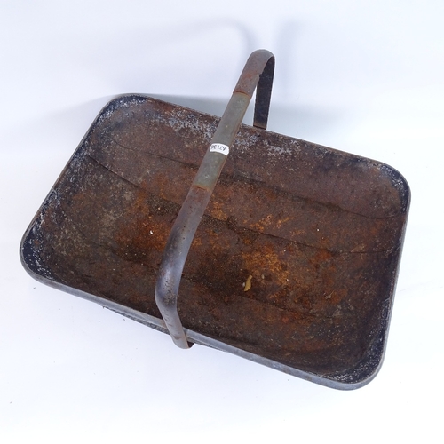 26 - A large cast-iron and brass-bound trug design log basket, length 58cm