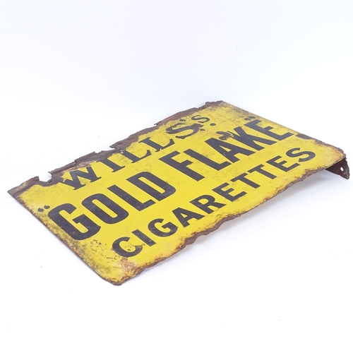27 - A Vintage Wills's Gold Flake Cigarettes yellow and black enamel double-sided advertising sign, lengt... 