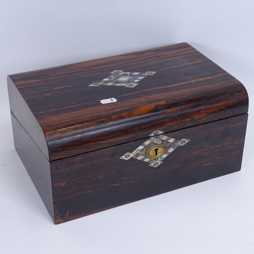 3 - A Victorian coromandel wood folding travelling writing slope, mother-of-pearl and abalone inlay, wit... 