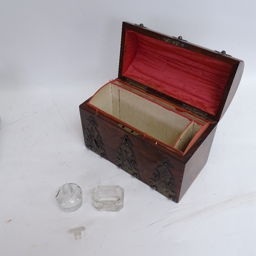 52 - A Victorian brass-mounted walnut dome-top desk box, and an oak mirror-back desk stand, box length 23... 
